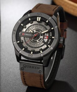 Relógio Masculino Curren com pulseira de couro a prova d'água movimento quartzo caixa redonda com calendário