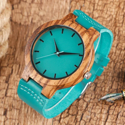 Relógio de Madeira com Pulseira de couro Fashion e Casual - Imagem 4