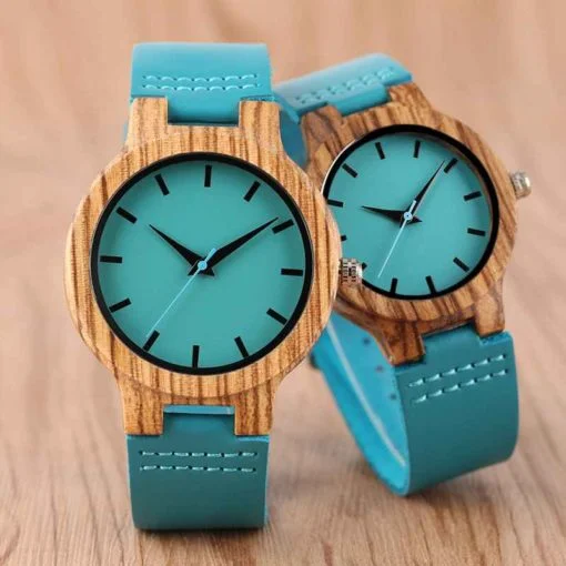 Relógio de Madeira com Pulseira de couro Fashion e Casual - Imagem 2