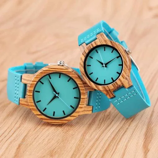 Relógio de Madeira com Pulseira de couro Fashion e Casual - Imagem 3