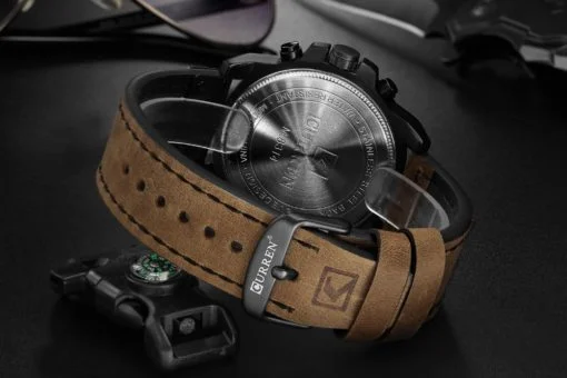 Relógio de Pulso Quartzo Multifuncional com Vidro HardLex, À Prova D' Água com Pulseira de Couro modelo CURREN Mens Sport Luxo - Imagem 4