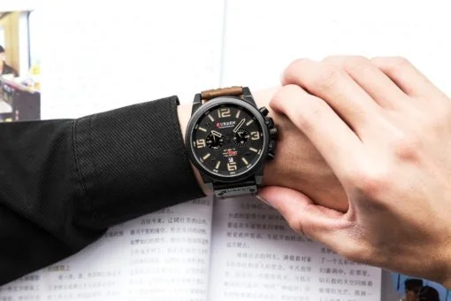 Relógio de Pulso Quartzo Multifuncional com Vidro HardLex, À Prova D' Água com Pulseira de Couro modelo CURREN Mens Sport Luxo - Imagem 5