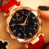 Relógio Femininonalógico design Céu Estrelado com ponteiros e marcadores noturno, pulseira em couro e números em dourado ♥