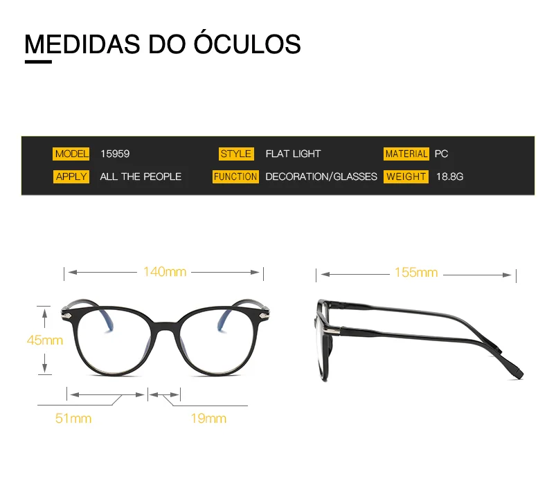 Medidas do Óculos