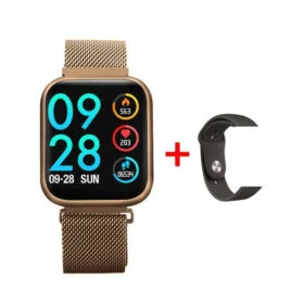 Dourado Rose com Pulseira de Aço + (Pulseira de Silicone Preto e Película de tela)