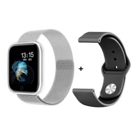 Pulseira de Aço Prata + Sílica Preta
